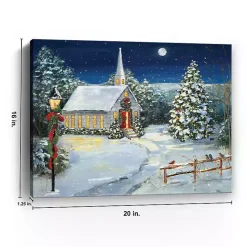 Snowy Church Scene Small Canvas Art Print