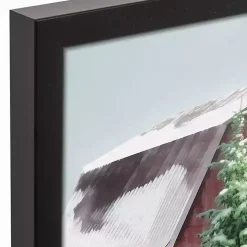 Snowy Red Barn Black Framed Canvas Art Print