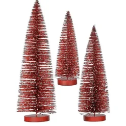 Snowy Red Bristle Christmas Trees, Set of 3