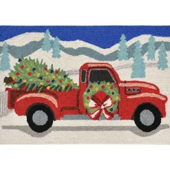 Snowy Red Truck Doormat, 24x36