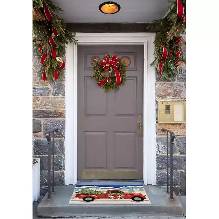 Snowy Red Truck Doormat, 24x36