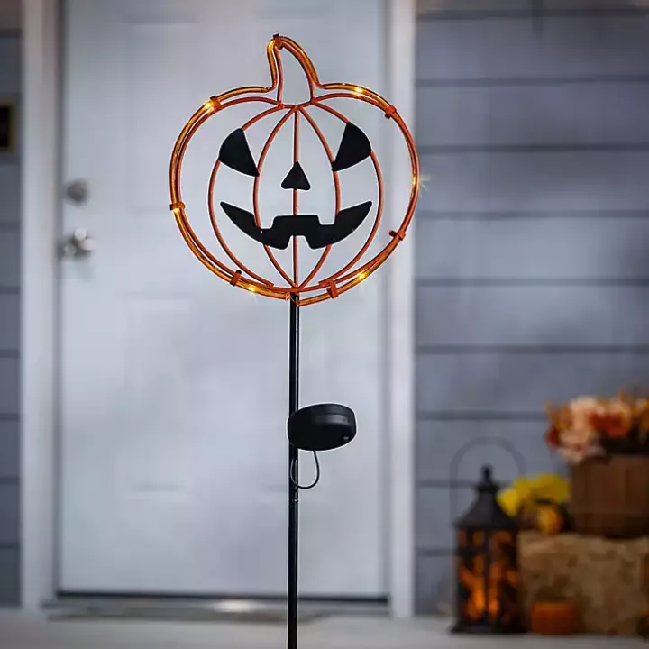 Solar Pre-Lit Jack O Lantern Yard Stakes, Set of 2