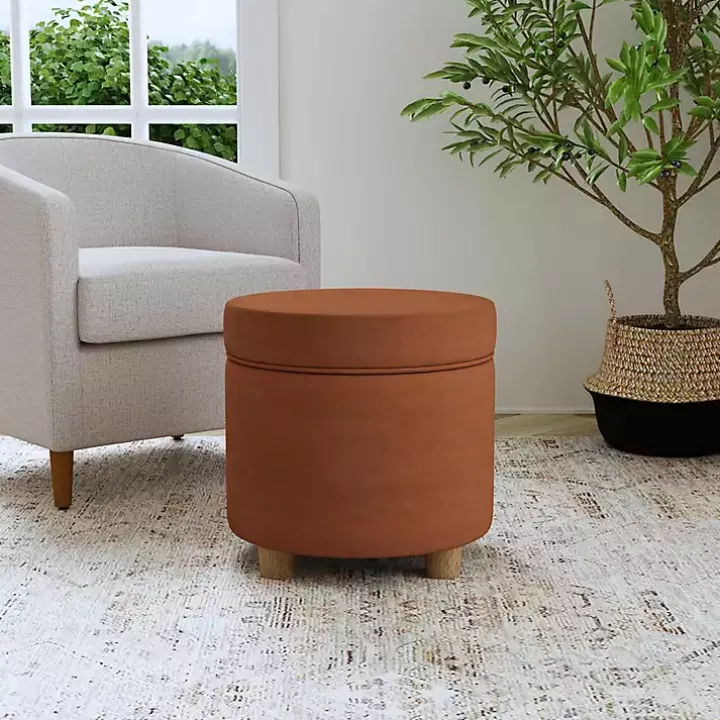 Spice Round Velvet Storage Ottoman