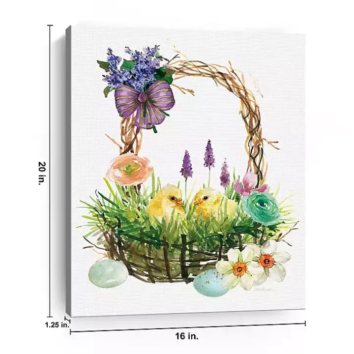 Spring Chicks in a Basket Canvas Art Print