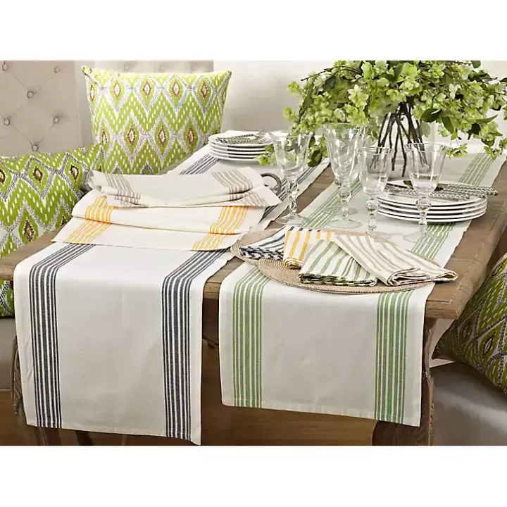 Spring Green Striped Border Table Runner