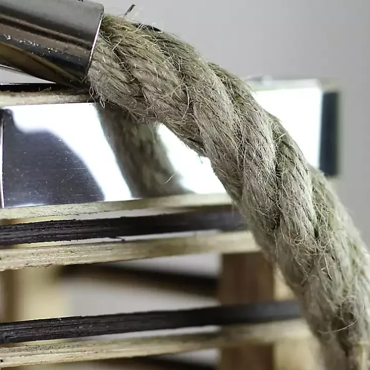 Square Rattan Hurricane Lantern with Jute Rope