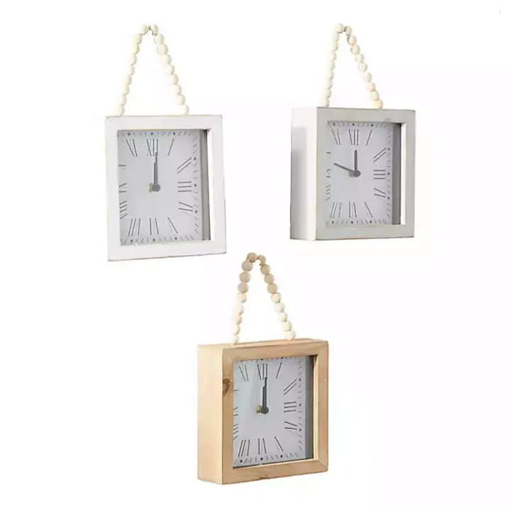 Square Wood Beaded Wall Clocks, Set of 3