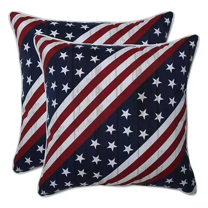 Stars and Stripes Outdoor Throw Pillows, Set of 2