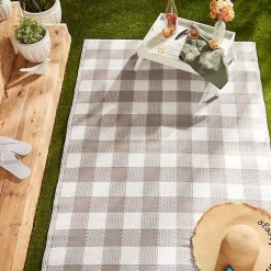 Stone & White Buffalo Check Outdoor Area Rug, 4x6