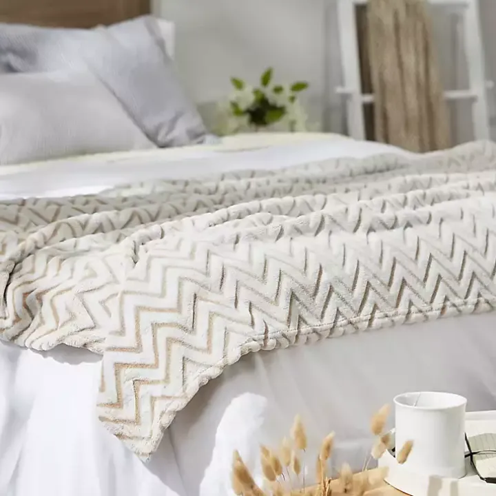 Stone Chevron Plush Throw