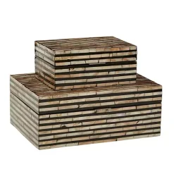 Striped Mother of Pearl Shell Wood Boxes, Set of 2
