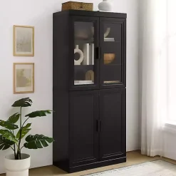 Tall Black Wood and 4-Door Storage Cabinet