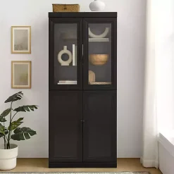 Tall Black Wood and 4-Door Storage Cabinet