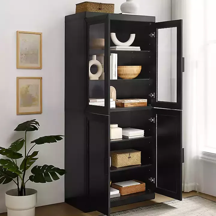 Tall Black Wood and 4-Door Storage Cabinet