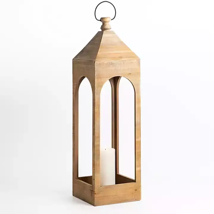 Tall Natural Wood Open Lantern