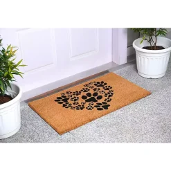 Tan and Black Coir Heart Paws Doormat, 24x36