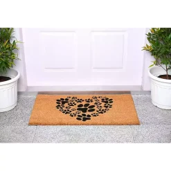 Tan and Black Coir Heart Paws Doormat, 24x36