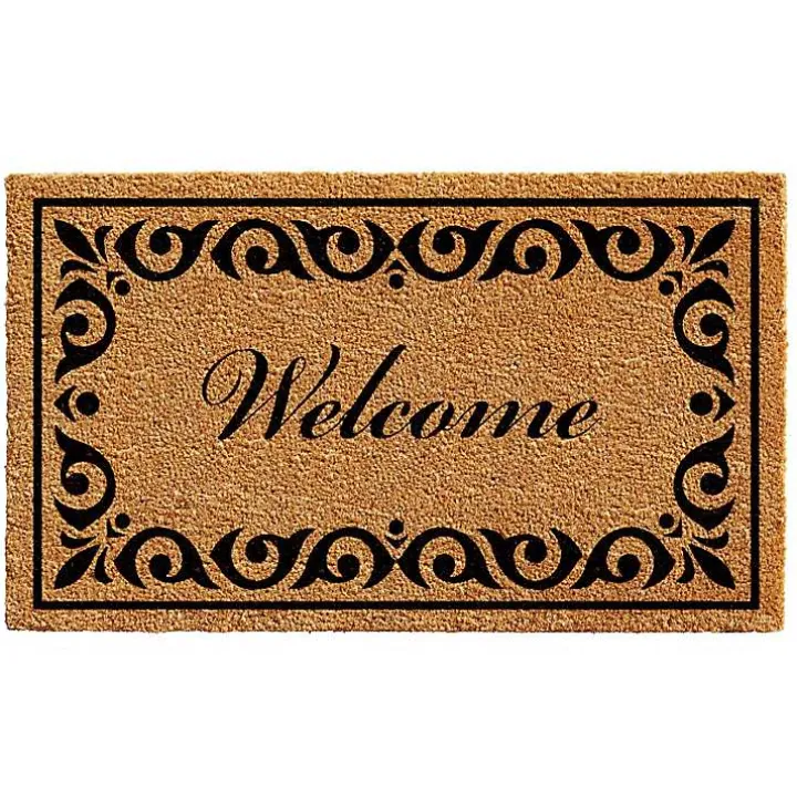 Tan and Black Scroll Welcome Doormat, 29x17 in.