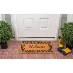 Tan and Black Scroll Welcome Doormat, 48x30 in.
