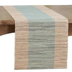Tan and Blue Shimmer Banded Table Runner