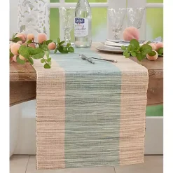 Tan and Blue Shimmer Banded Table Runner
