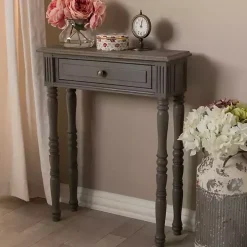 Tan and Gray Ornate Ball Turned Console Table