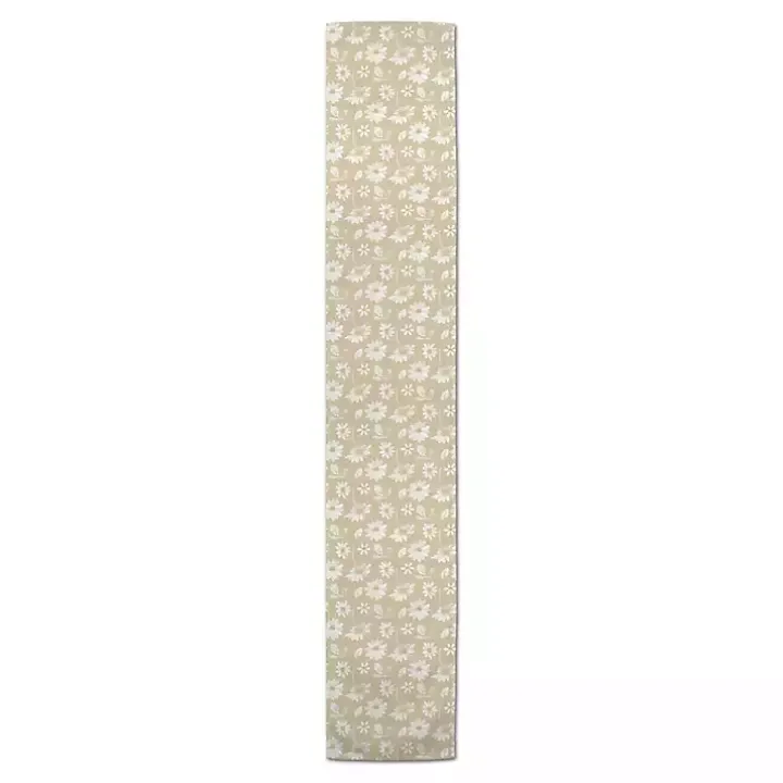 Tan and White Wildflower Table Runner, 72 in.