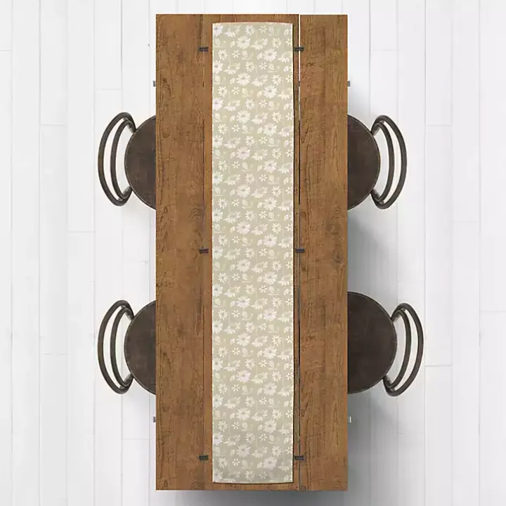 Tan and White Wildflower Table Runner, 90 in.