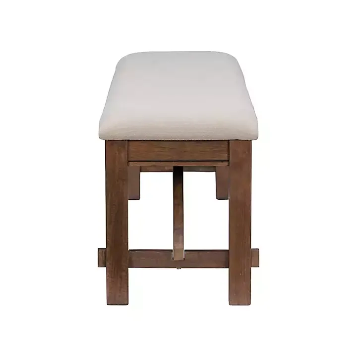Tan Basketweave Upholstered Wood Bench