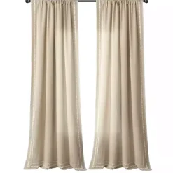 Tan Embroidered Ric Rac Curtain Panel, 84 in.