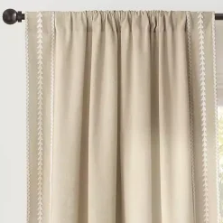 Tan Embroidered Ric Rac Curtain Panel, 84 in.