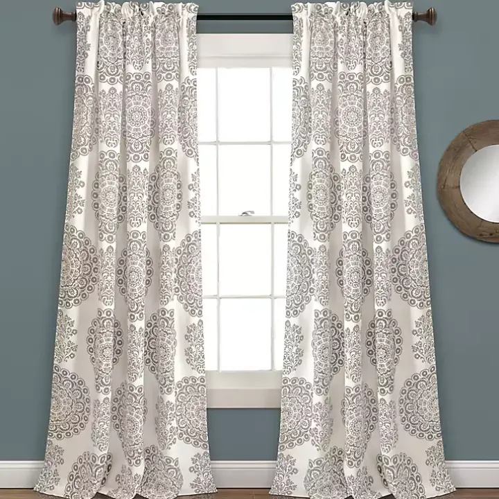 Tan Evie Medallion Curtain Panel Set, 95 in.