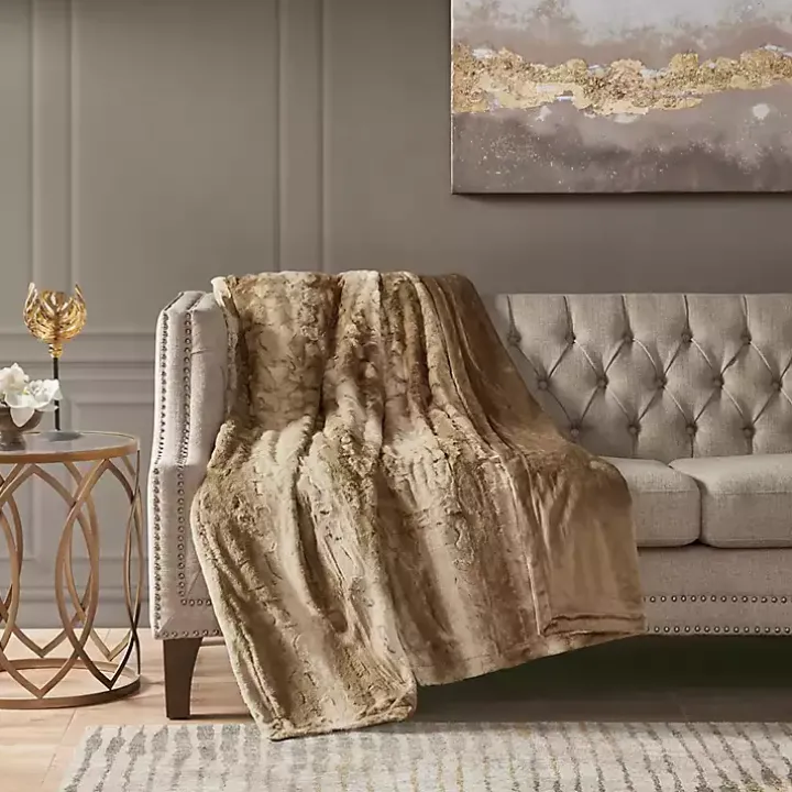 Tan Faux Fur Oversized Throw Blanket