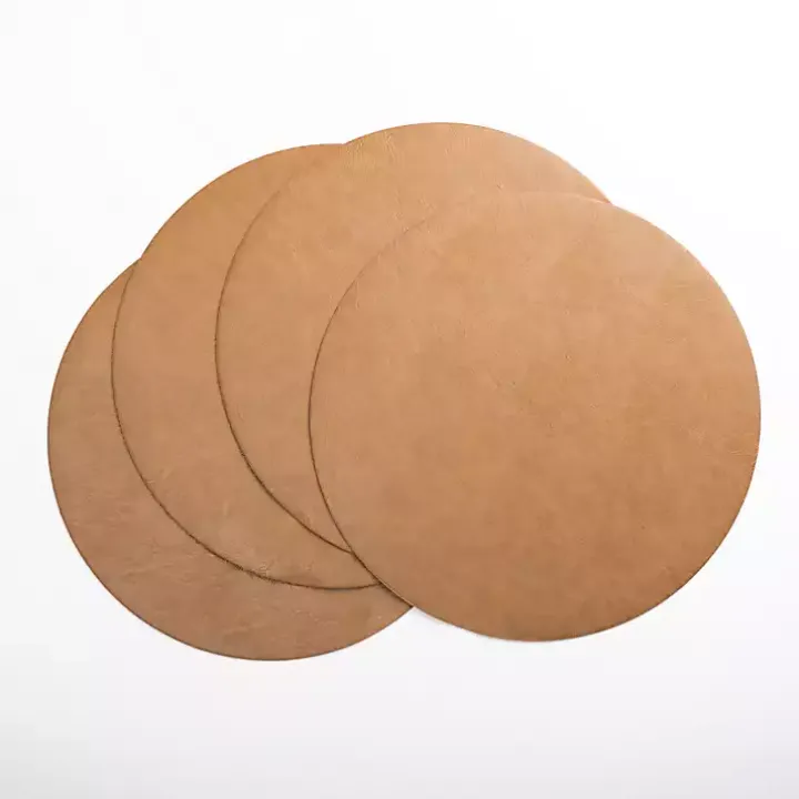 Tan Faux Leather Round Placemats, Set of 4
