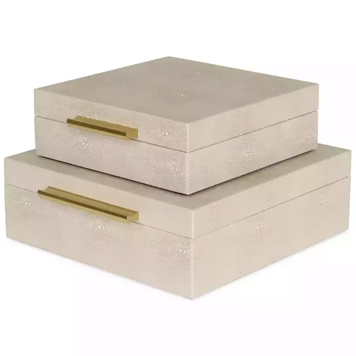 Tan Faux Shagreen 2-pc. Square Decorative Boxes