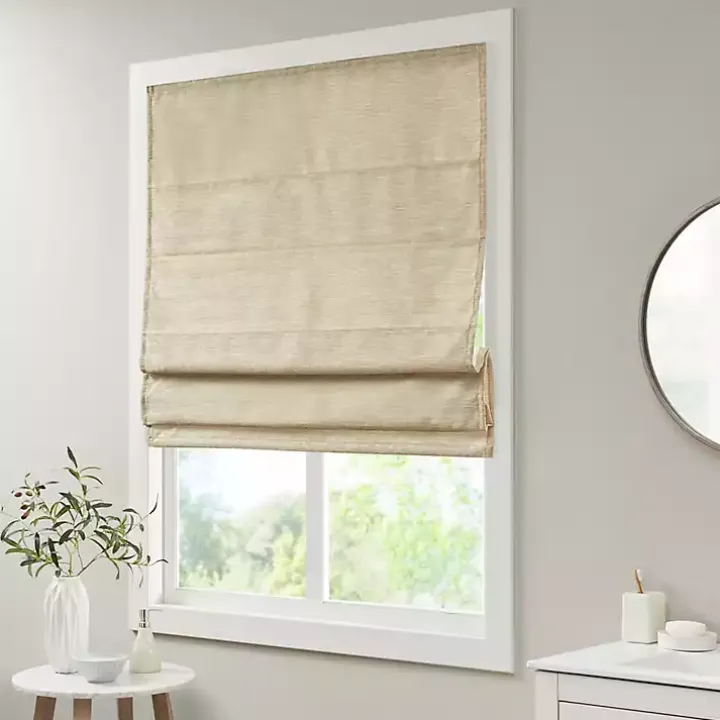 Tan Faux Silk Room Darkening Roman Shade, 31 in.