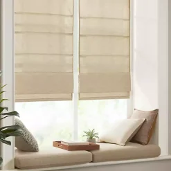 Tan Faux Silk Room Darkening Roman Shade, 31 in.