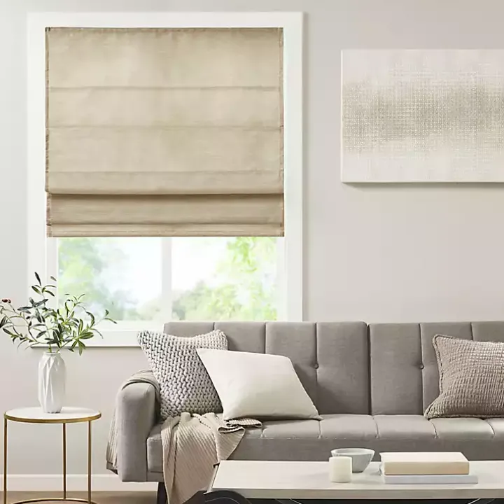 Tan Faux Silk Room Darkening Roman Shade, 35 in.