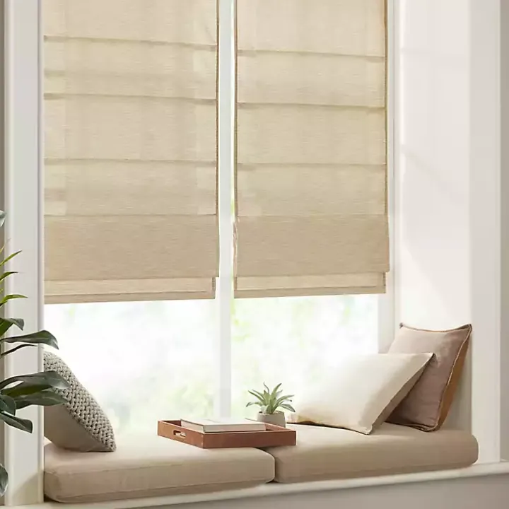Tan Faux Silk Room Darkening Roman Shade, 35 in.
