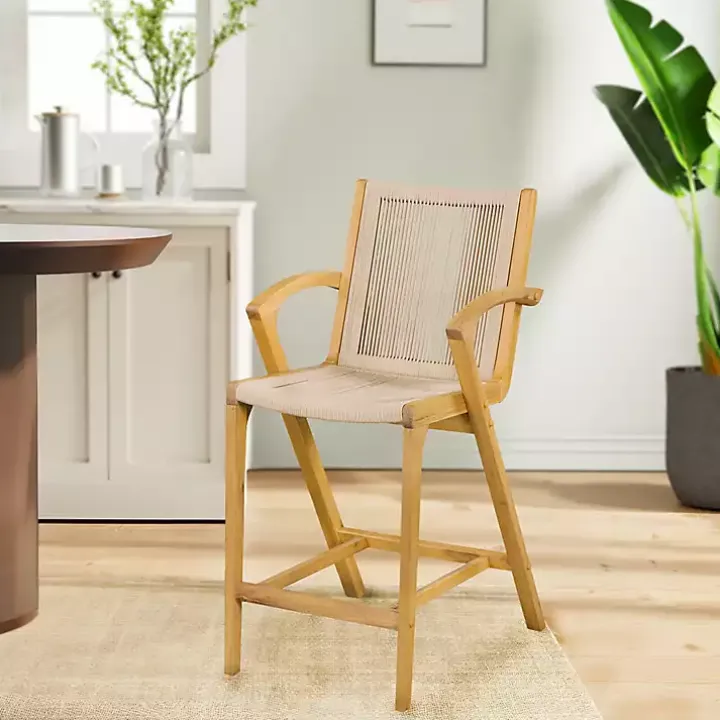Tan Rope and Honey Wood Counter Stool
