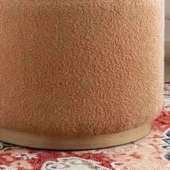 Tan Sherpa Upholstered Storage Ottoman