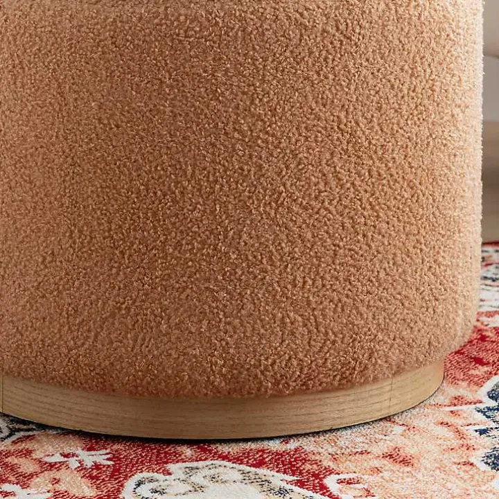 Tan Sherpa Upholstered Storage Ottoman