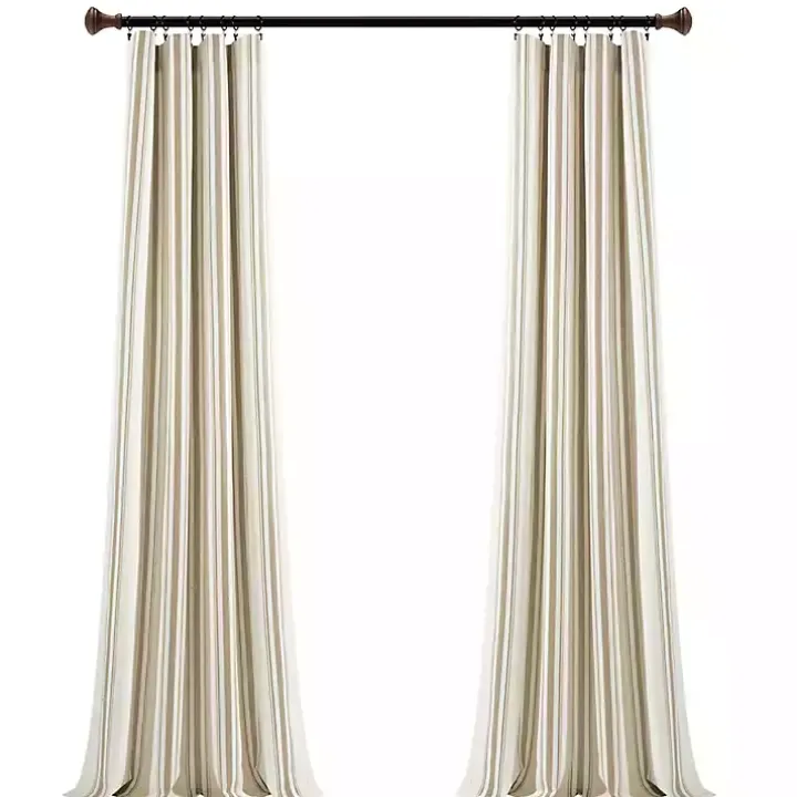 Tan Stripe Farmhouse Curtain Panel Set, 95 in.