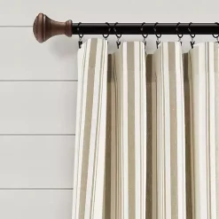 Tan Stripe Farmhouse Curtain Panel Set, 95 in.