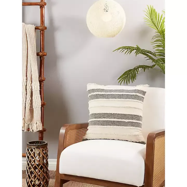 Tan Striped Tufted Throw Pillow