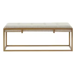 Tan Tufted Bronze Metal Bench