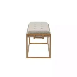 Tan Tufted Bronze Metal Bench