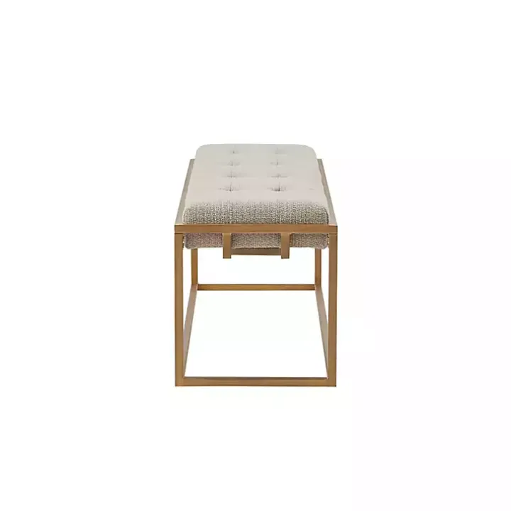 Tan Tufted Bronze Metal Bench