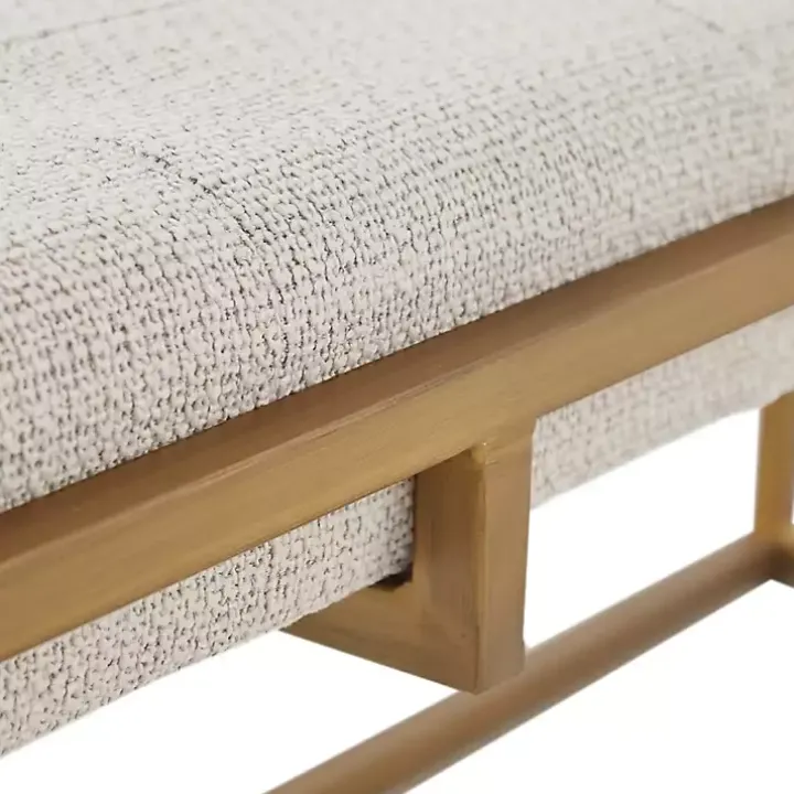 Tan Tufted Bronze Metal Bench