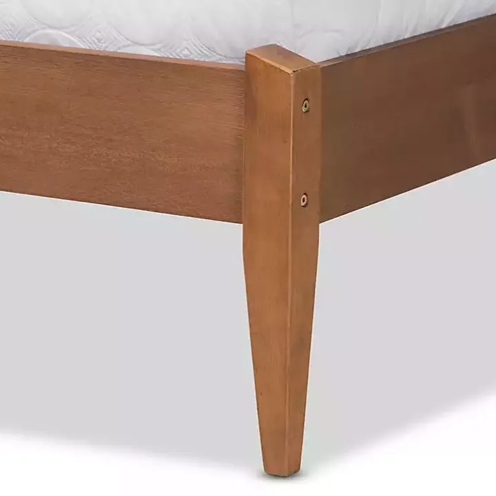 Tan Upholstered Brown Wood King Platform Bed